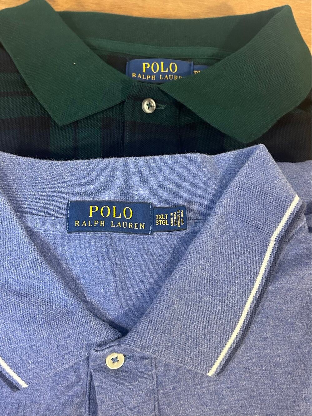 2 Shirts! Polo Ralph Lauren 3XL Tartan Green Blue Plaid & Heather Blue EUC Pol